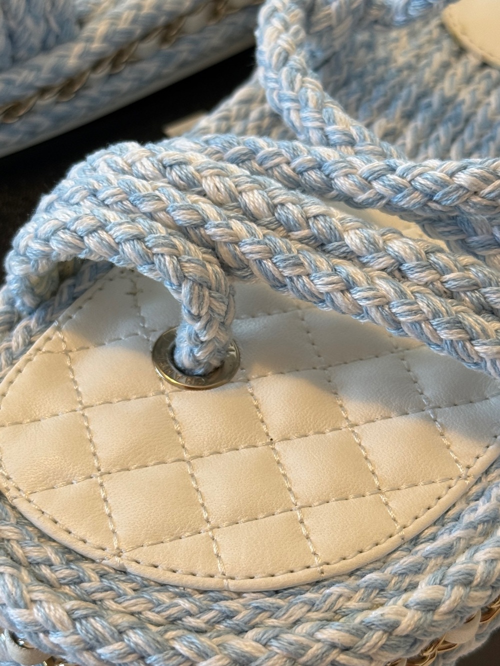 CHANEL Light Blue & White Braided Rope Sandals - Picture 12 of 13